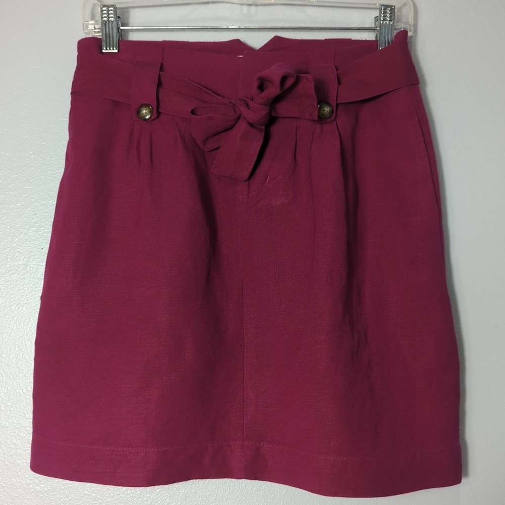 Banana Republic Womens Sz 0 Magenta Pink Mini Skirt Linen Blend W/ Pockets 221